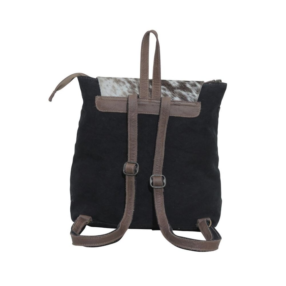Myra Bag Handmade Mocha Backpack Upcycled Canvas & Cowhide Leather - Picture 5 of 10